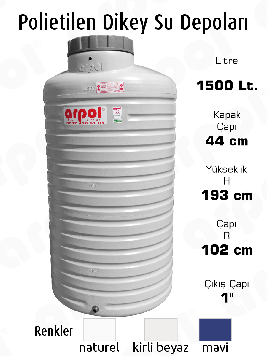 polietilen dikey su depolar� 1500 lt